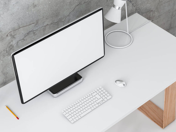 Computer monitor mock up, PC with display isolated on white - Фото, зображення