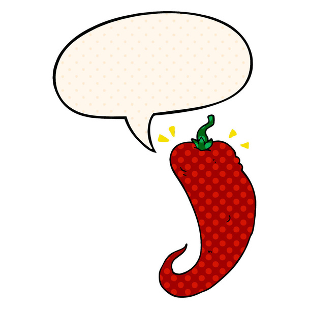 cartoon chili pepper and speech bubble in comic book style - Vector, Image