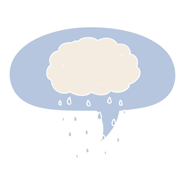 Cartoon regen wolk en toespraak bubble in retro stijl - Vector, afbeelding