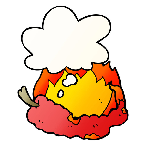 Cartoon Hot Chili peper en gedachte bubble in gladde gradiënt s - Vector, afbeelding