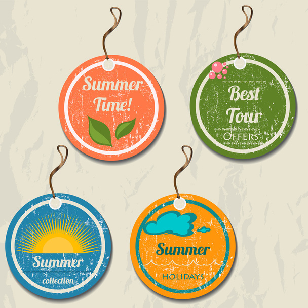 Set of 4 retro summer tags. - Wektor, obraz