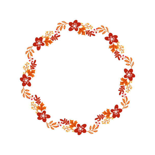 Vector frame autumn bouquet wreath. Orange leaves, berries isolated on white background. Perfect for seasonal holidays, Thanksgiving Day - Vektor, Bild