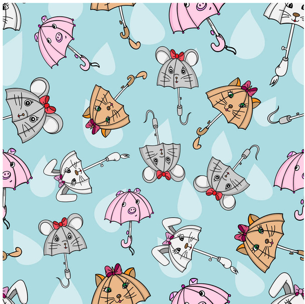 paraguas patrón inconsútil animal niña textil fondo vector de color
 - Vector, Imagen