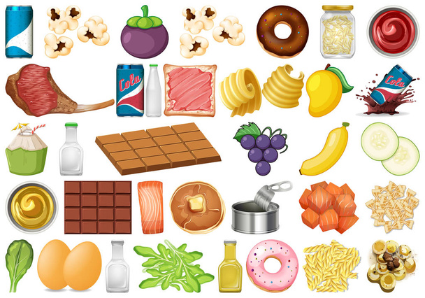 Conjunto de objetos isolados tema - comida e sobremesas
 - Vetor, Imagem
