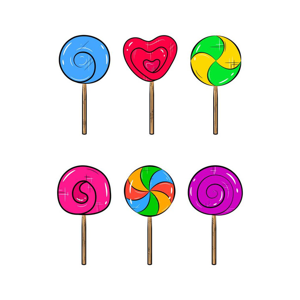 Lollipop colorido definir ícones. Rode pirulitos doces. Ilustração vetorial
. - Vetor, Imagem