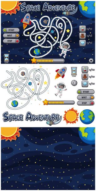 Set of game template with galaxy background - Vector, Image