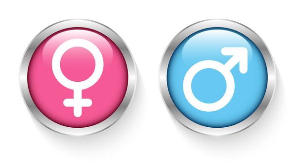 Set İki Gümüş Düğmeler Yuvarlak Simgeler Kadın Ve Erkek Gölge - Vektör, Görsel