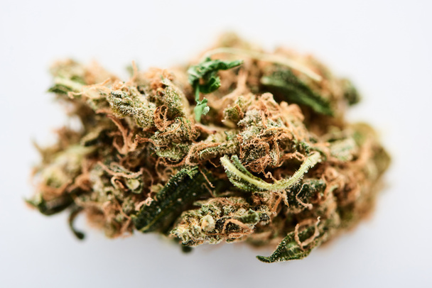 close up view of marijuana bud isolated on white - Foto, Bild