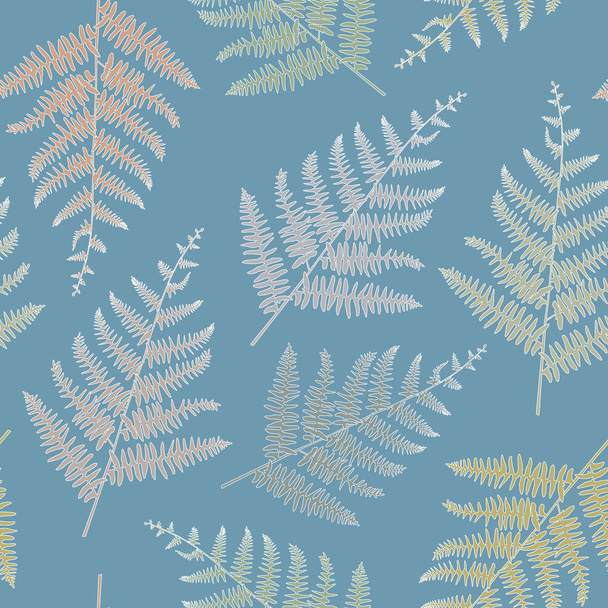 Vector Ferns in Earthy Gold Green Brown Blue Seamless Repeat Pattern - Vector, Image