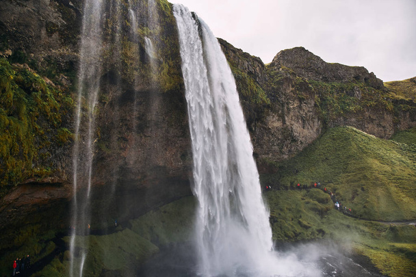 Fantastic Seljalandsfoss waterfall in Iceland during sunny day. - Fotografie, Obrázek