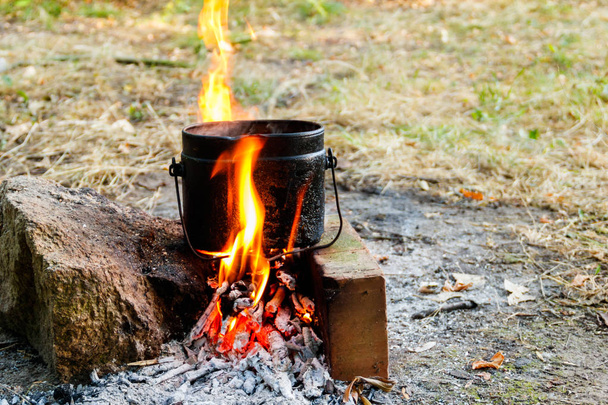 Cooking on campfire in camping - Photo, Image