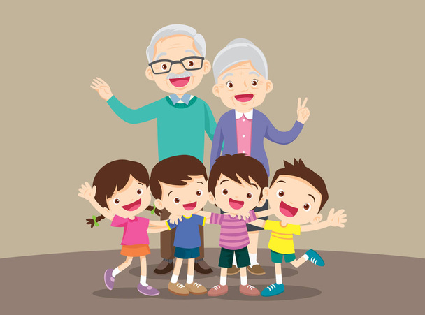 grandparents with kids - Vector, Image