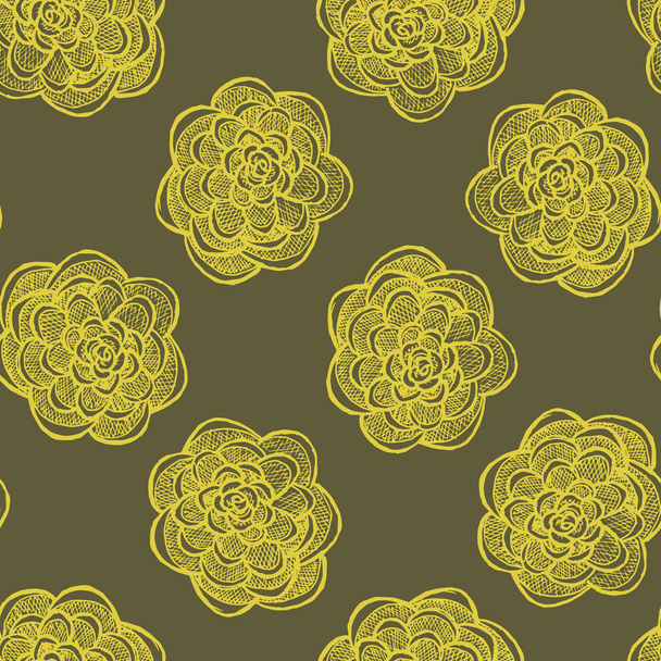 Floral seamless pattern with hand drawn roses. Golden flowers on dark background. - Vektör, Görsel