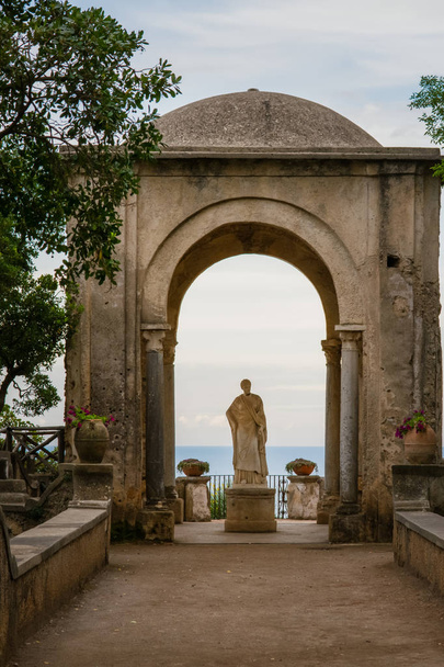 Arch with a statue at the entrance to the Terrace of Infinity or Terrazza dell'Infinito, Villa Cimbrone, Ravello  village, Amalfi coast of Italy - Photo, Image