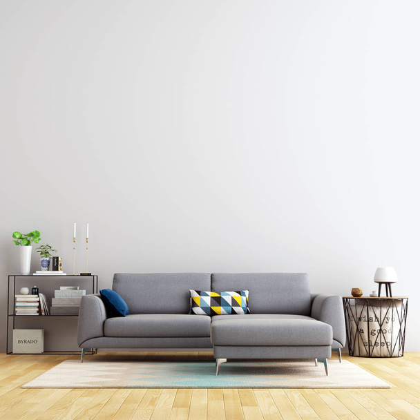 Maquette de fond de mur de salon intérieur avec meubles et décoration
 - Photo, image