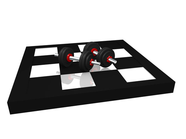 dois halteres miniatura em um tabuleiro de xadrez
.  - Foto, Imagem