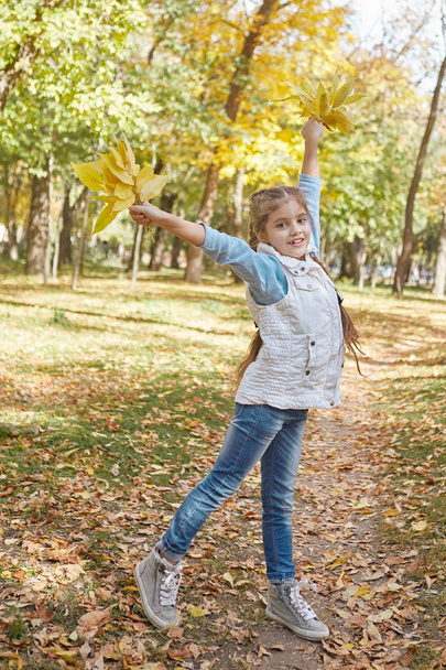 Beautiful happy girl in autumn park - Zdjęcie, obraz