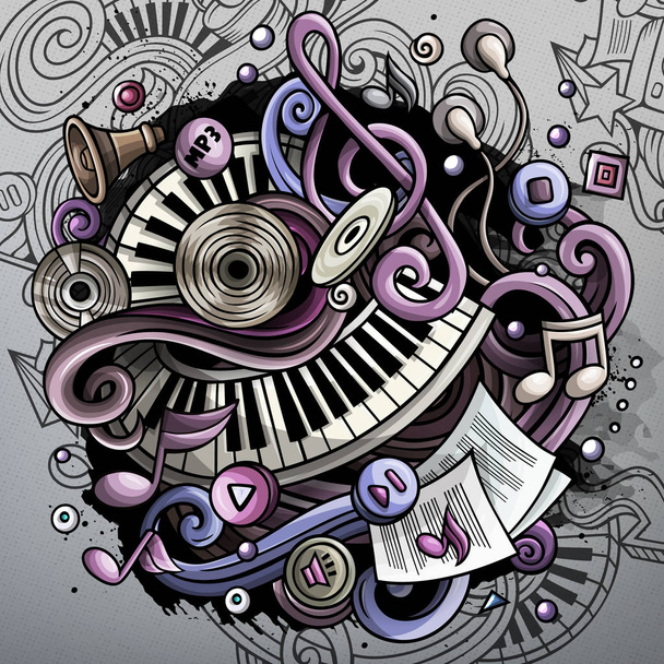 Desenhos animados doodles bonitos mão desenhada ilustração da música. Obra de arte raster engraçado
 - Foto, Imagem
