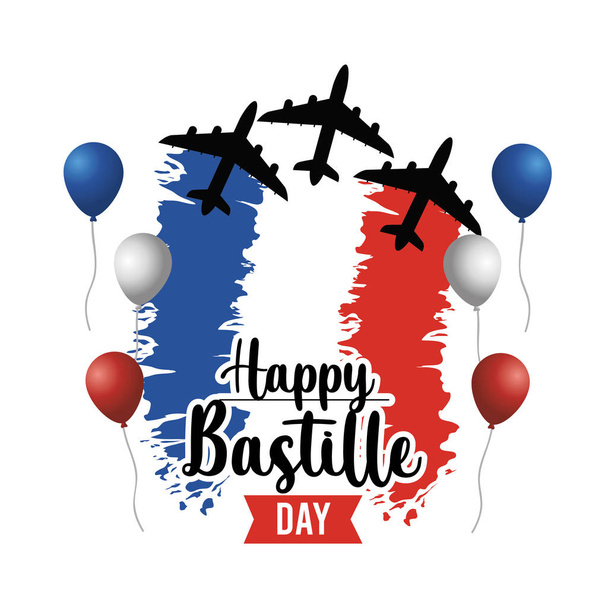 samolot z balonami i dekoracją flagi Francji - Wektor, obraz