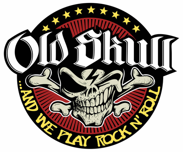 Vintage skull logo graphic design, rock and roll, heavy metal, hard rock vector logo. - Διάνυσμα, εικόνα
