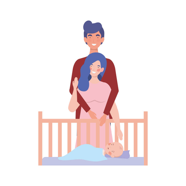 Madre y padre aislados con diseño de bebé
 - Vector, imagen