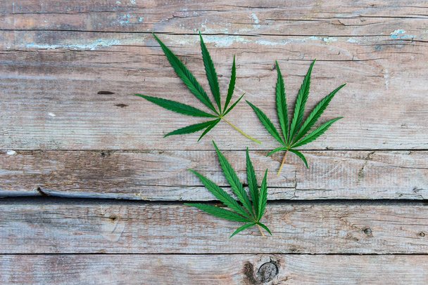 Cannabis bladeren op houten achtergrond. - Foto, afbeelding