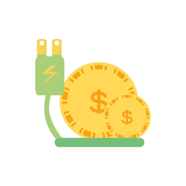 Energiestecker mit Geldmünzen - Vektor, Bild