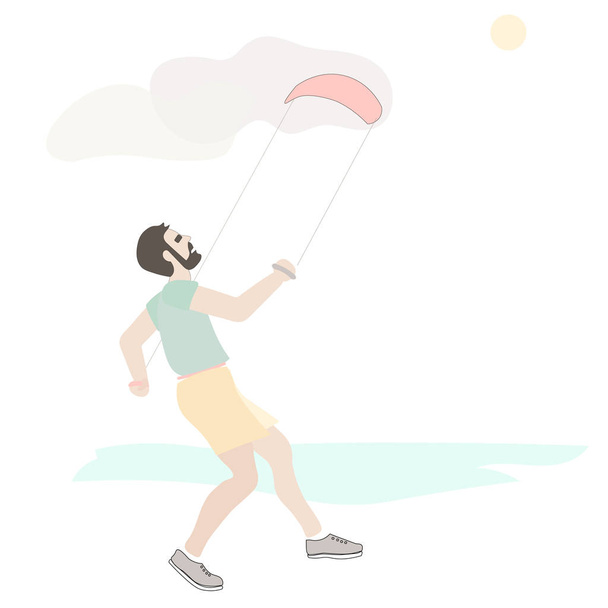ベクトルアイコンイラスト 男が凧で遊ぶ - ベクター画像
