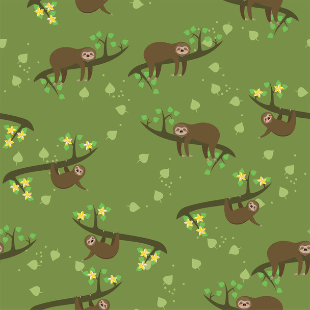 Seamless pattern with sloths. For fabric or wrapping paper. Vector graphics. - Vettoriali, immagini
