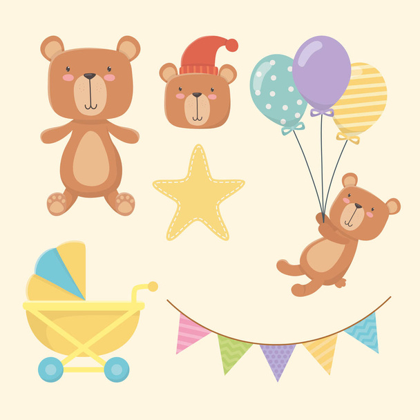 baby shower card with little bears characters - Wektor, obraz