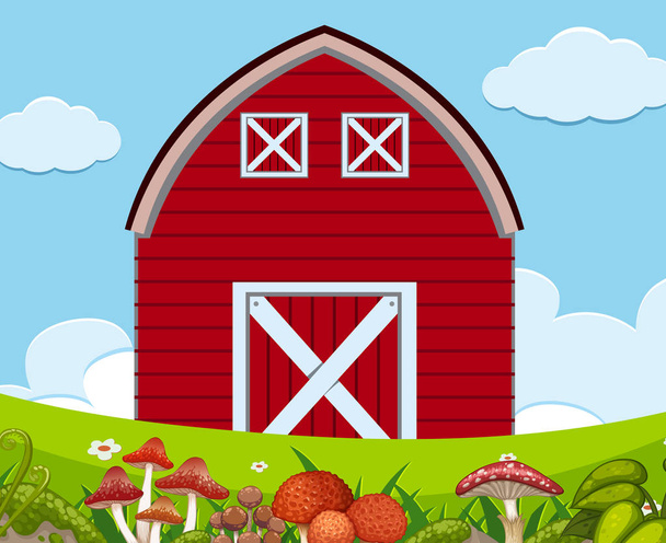 An outdoor scene with barn - Vector, Image