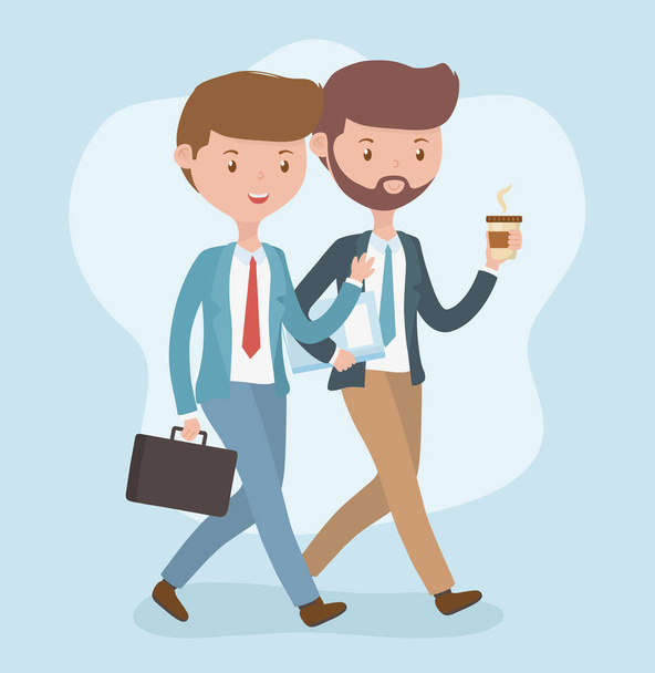 young businessmen walking avatars characters - Vector, Image
