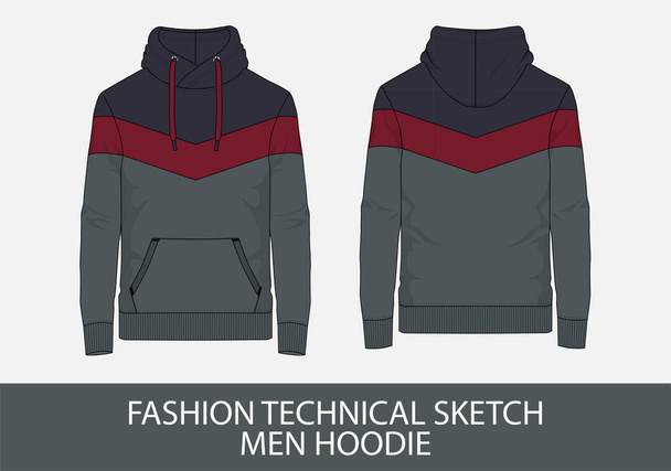 Fashion technical sketch men hoodie in vector graphic - Vector, Image