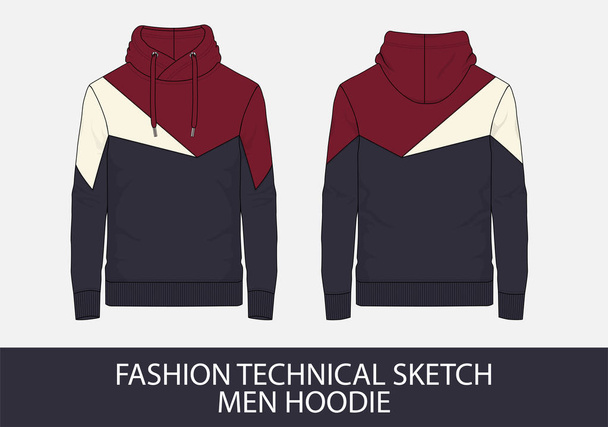Moda técnica bosquejo hombres sudadera con capucha en gráfico vectorial
 - Vector, Imagen