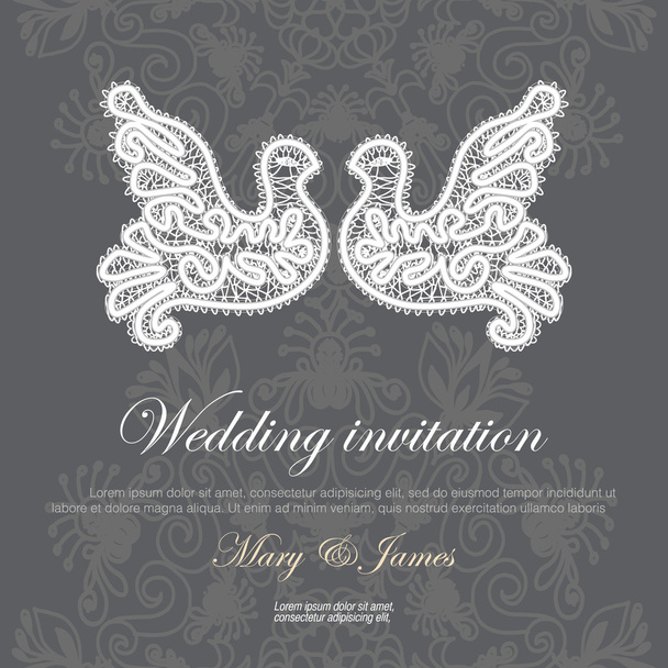 レース鳩と装飾結婚式の招待状. - ベクター画像
