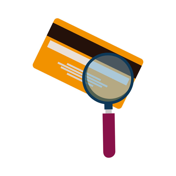 tarjeta de crédito dinero plástico con lupa
 - Vector, imagen