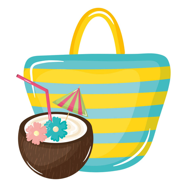 handbag female with coconut cocktail - Vector, Image