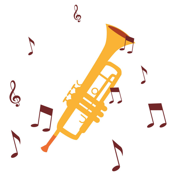 trumpet musical instrument note music design - Vetor, Imagem