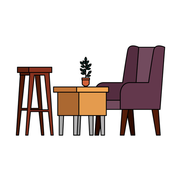 stůl konfortable a dřevěná stolka - Vektor, obrázek