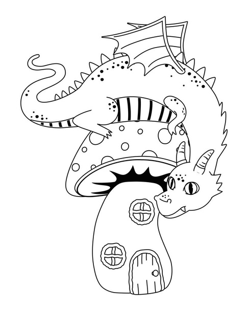 Středověký drak pohádkové ilustrace designu - Vektor, obrázek