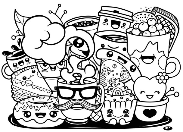 Illustration de drôles de dessin animé doodle tasse de café,. Heure du café c
 - Vecteur, image