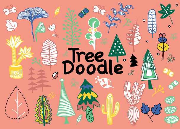 Doodle de árbol conjunto con mano dibujar, doodle bosque abstracto silh
 - Vector, imagen