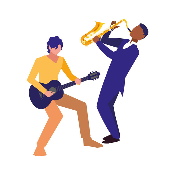 dois músicos do sexo masculino instrumentos musicais
 - Vetor, Imagem