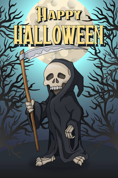Plantilla de postal de Halloween feliz. Personaje de dibujos animados esqueleto humano
 - Vector, Imagen