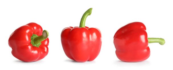 Set of fresh red bell peppers on white background. Banner design  - Photo, Image
