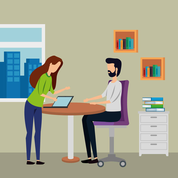 elegant business couple workers in the office - Vector, Image