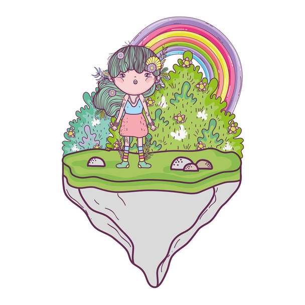 cute little fairy with elf ears character - Vector, Image