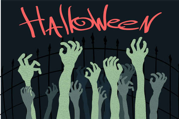 halloween zombies hand in a graveyard Vector cartoon illustration. - Vector, Image