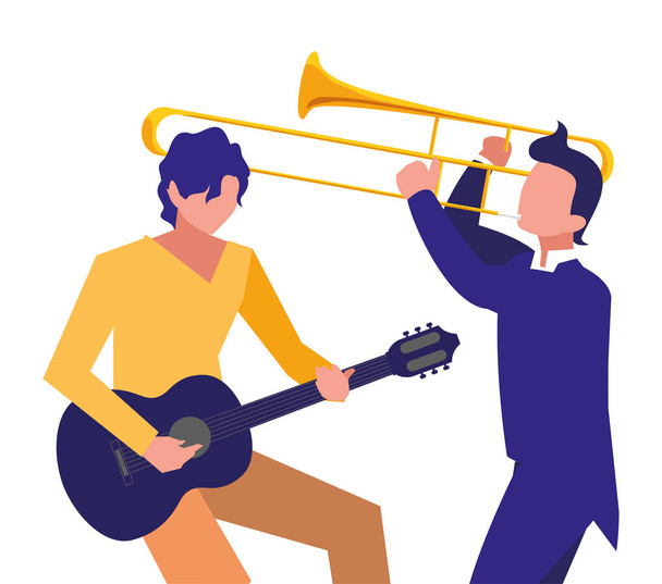 dois músicos do sexo masculino instrumentos musicais
 - Vetor, Imagem