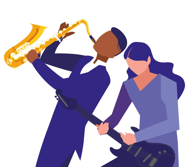 two male musicians musical instruments - Vector, Image